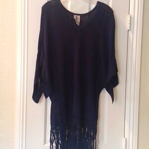 *Dark Blue Rayon Fringe Sweater Top XL